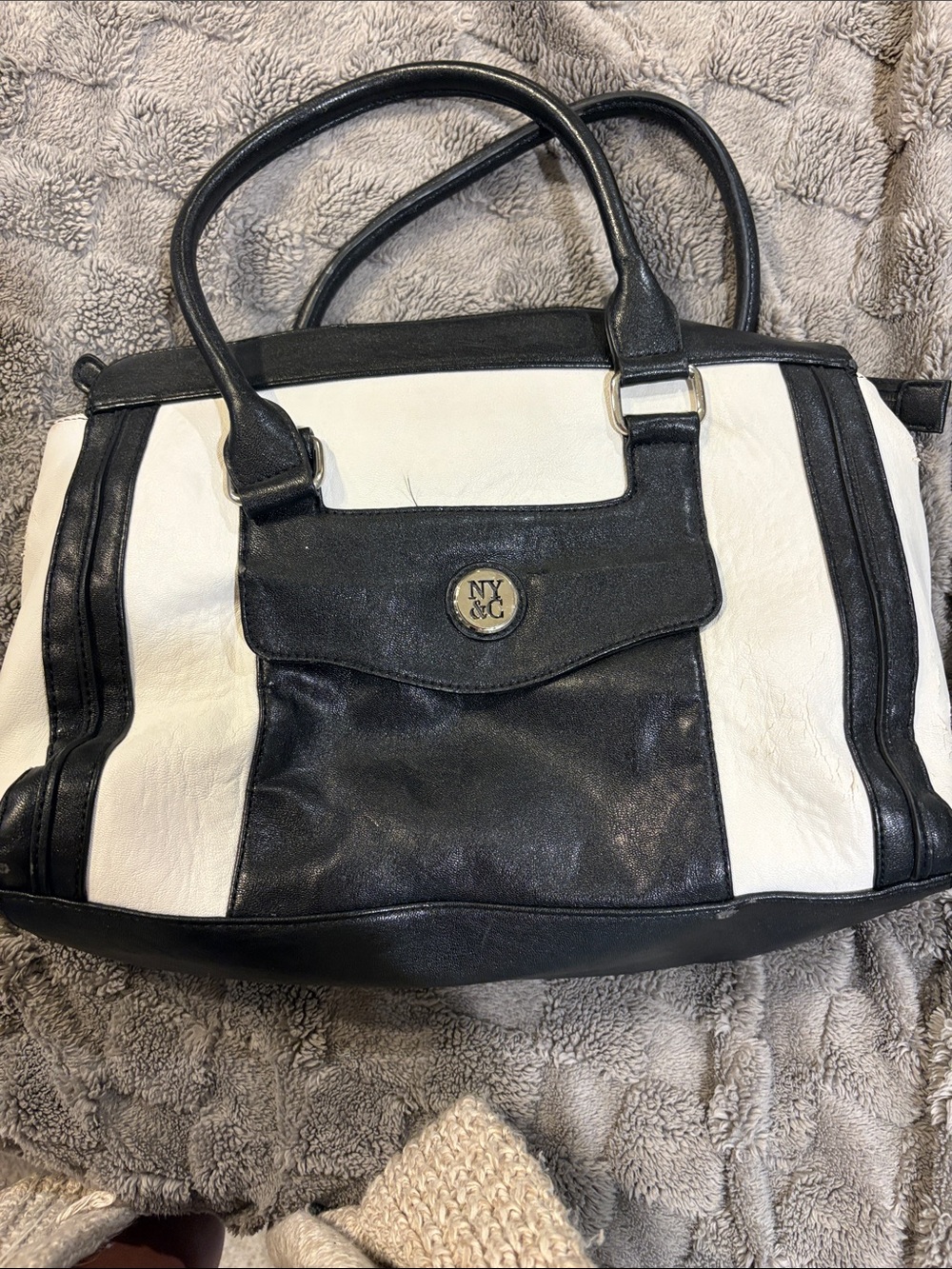 New York & Company Black and White Striped Tote
